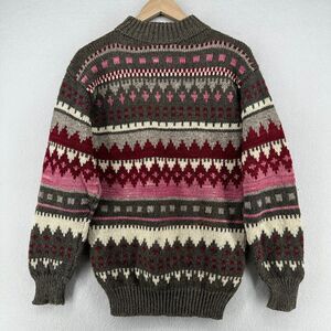 ANOTHER AMERICA Sweater Women S Wool Mock Neck Fair Isle Pullover Gray Vintage